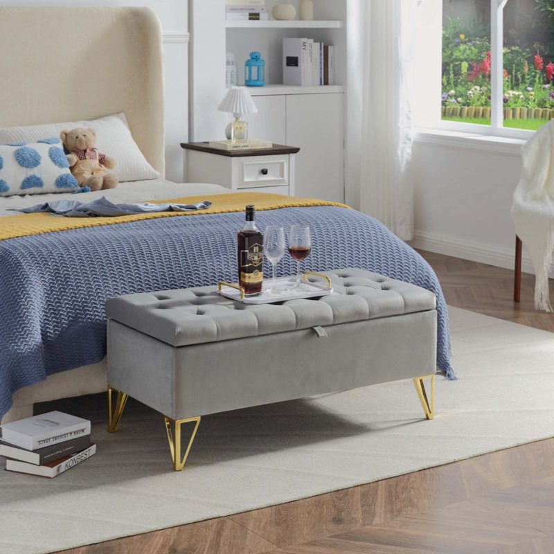 Fashion Light Velvet Fabric Upholstered Large Storage Rectangular Bench for Entryway Bench Bedroom End of Bed Bench.Foot of The Bed Bench for Sofa for